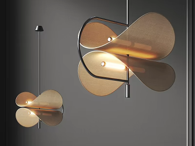 Modern Leaf Shaped Chandelier With Metal Frame And Warm Lighting In Living Room Interior 3d model