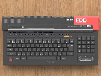 Vintage Sony Black Computer Keyboard With FDD Label And NET BIT Function 3d model