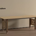Modern Poliform Desk With Light Wooden Top And Metal Cross Legs