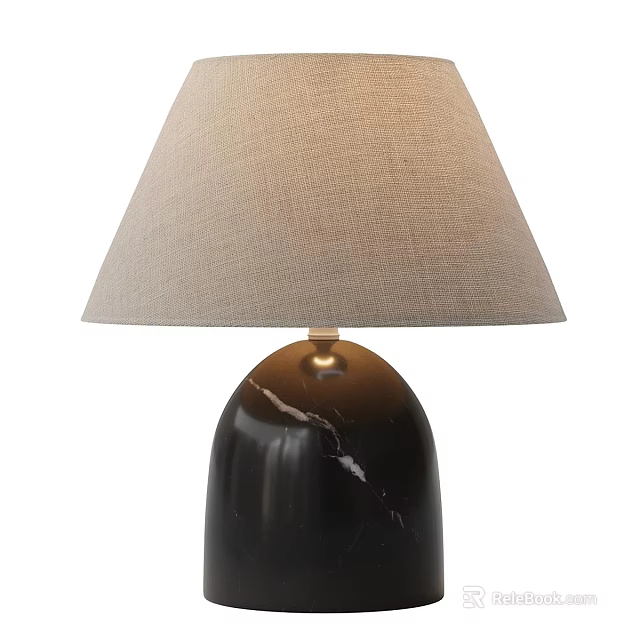 Elegant Table Lamp with Beige Linen Shade and Black Marble Base Featuring White Veins 3d model 
