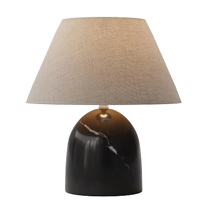 Elegant Table Lamp with Beige Linen Shade and Black Marble Base Featuring White Veins 3d model