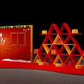Red Themed Learning By Doing Space With Triangular Shelves And Gifts 3d model