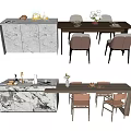 Modern Dining Table and Chair Combination Island Table and Chair 3d model