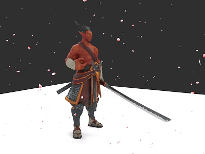 Game Movie Character Samurai Style With Long Sword Traditional Outfit Surrounded By Falling Petals 3d model
