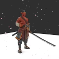 Game Movie Character Samurai Style With Long Sword Traditional Outfit Surrounded By Falling Petals