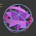 Purple Blue Geometric Sphere With Metallic Strips Polygonal Reflective 3D Structure