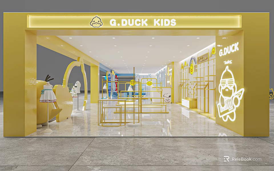 G.DUCK KIDS Children's Clothing Store Interior With Kids Fashion Displays And Yellow Theme 3d model 