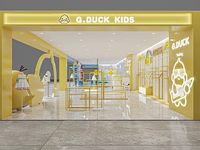 G.DUCK KIDS Children's Clothing Store Interior With Kids Fashion Displays And Yellow Theme 3d model
