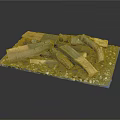 Natural Wood Logs And Gray Stone Chips Arranged On Blue Mat For Decorative