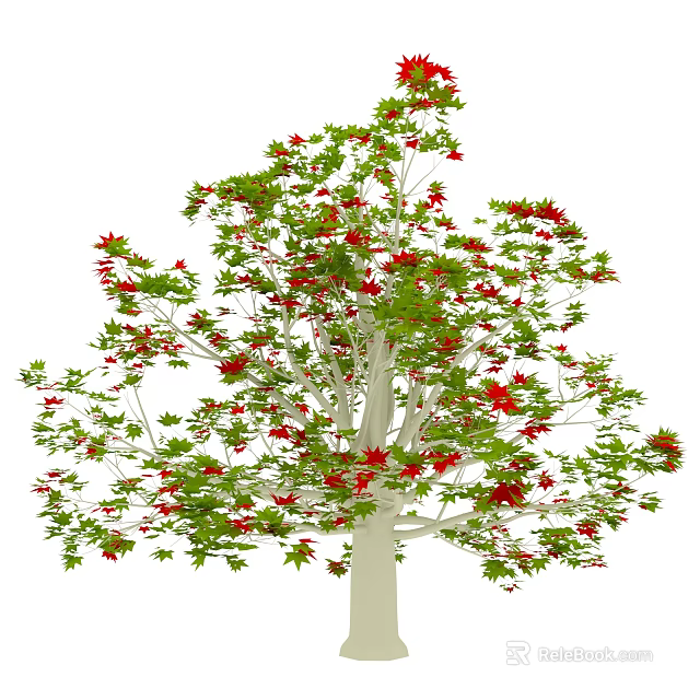 Tall Arbor With Green Red Leaves And White Trunk Featuring Lush Foliage 3d model 