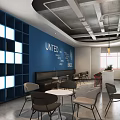 Science and technology blue red office open office area open office area office hall chip 3d model