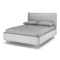 Modern Upholstered Double Bed With Grey Headboard White Pillows And Wooden Legs
