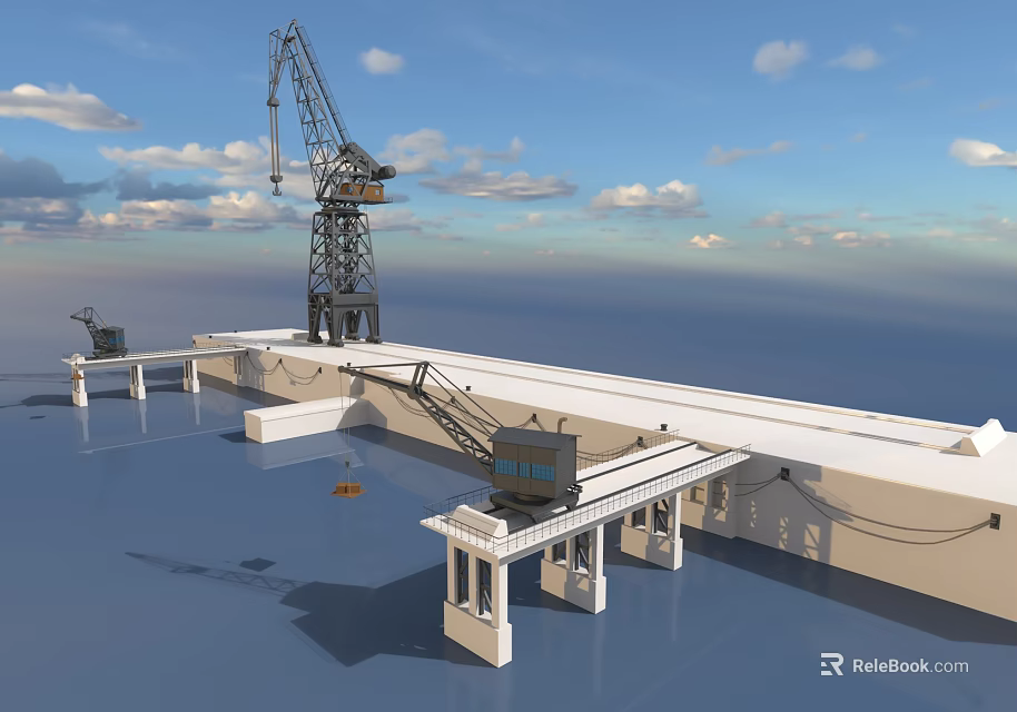 Functional Vehicle Operating On Marine Platform With Crane And Industrial Equipment 3d model 