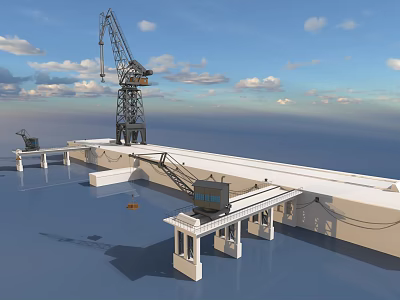 Functional Vehicle Operating On Marine Platform With Crane And Industrial Equipment 3d model