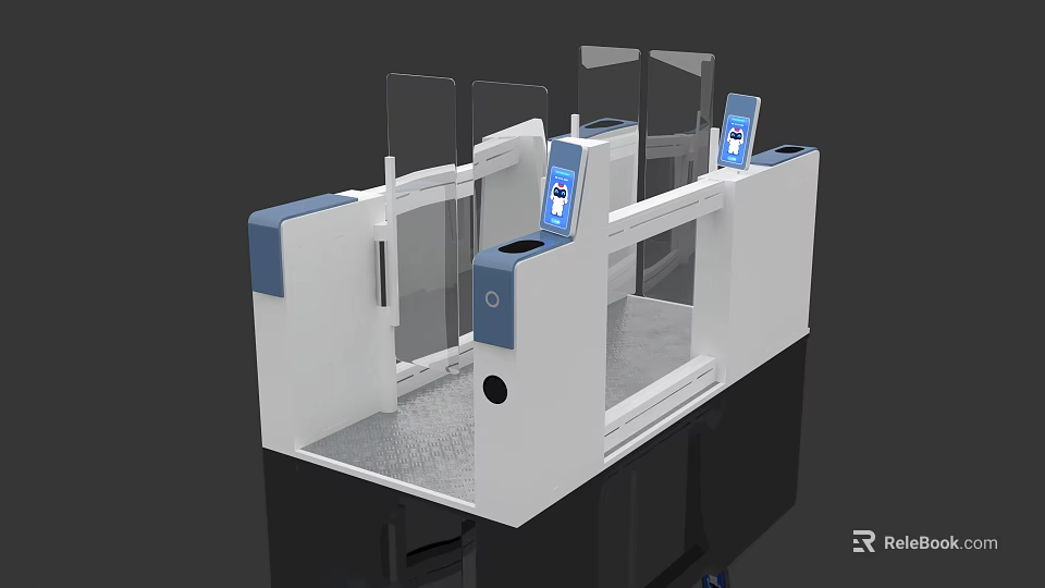 Commercial Access Control Security Gate With Digital Display And Glass Barriers 3d model 