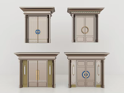 Various Exterior Entry Doors With Decorative Frames Circular Emblems And Door Knockers 3d model