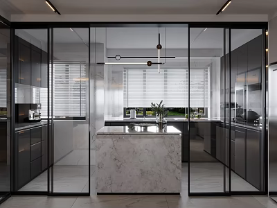 Modern Kitchen Dark Home Decoration Guest Restaurant Kitchen 3d model