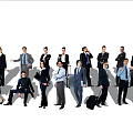 Group of Business Professionals in Formal Attire with Briefcases and Luggage