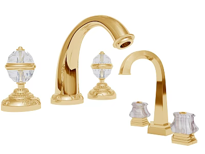 Elegant Golden Faucets With Crystal Accents And Curved Spout Design 3d model