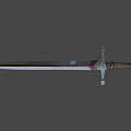 Ornate Sword With Leather Hilt Green Decorative Rings Silver Crossguard Intricate Engravings And Red Silver Blade