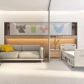 Modern Patient Room Interior Design With Sofa Bedside Table And Wall Decor Elements