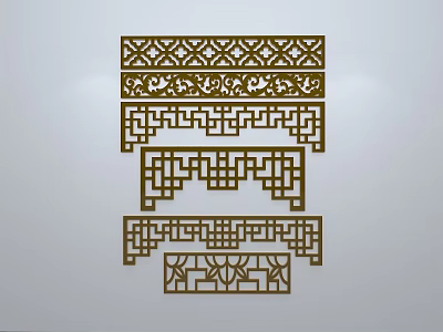Chinese-style window grilles silhouette pane window sill border openwork window 3d model