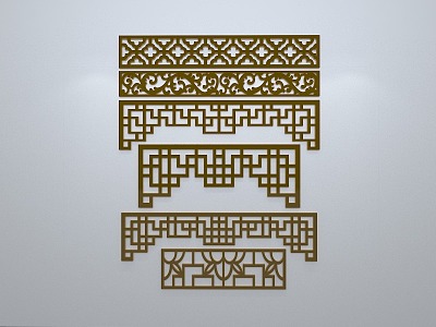 Chinese-style window grilles silhouette pane window sill border openwork window 3d model