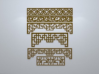 Chinese-style window grilles silhouette pane window sill border openwork window 3d model