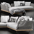 Modern Gray Two-seater Sofa With Woven Design Wooden Frame And Decorative Pillows