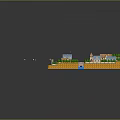 Cartoon Village Scene With Colorful Houses Green Trees Grass Paths And Small Pond