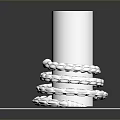 Silver Snake Coiled Around White Cylindrical Pillar On White Square Platform With Dark Background