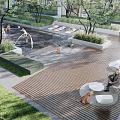 Residential Landscape with Modern Apartment Building Lush Trees Green Lawn and Recreational Space
