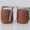 Modern Minimalist Brown Sofa Stools With Gray Curved Armrests And Brown Base 3d model