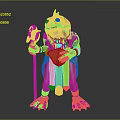 Fantasy Game Movie Character Purple Skinned Creature With Large Eyes Holding Staff And Golden Container