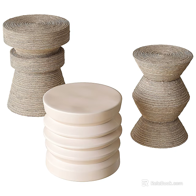 Modern Wicker And White Smooth Top Side Tables With Layered Design 3d model