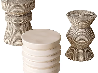 Modern Wicker And White Smooth Top Side Tables With Layered Design 3d model