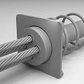 Red Square Metal Component With Golden Ring Black Steel Cables And Coiled Metal Spring