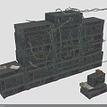 Multiple Layers Of Gray Server Racks With Colorful Cables Connected And Smaller Device Nearby