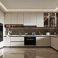 Modern Kitchen Interior Design with White Cabinets Marble Countertops Wine Rack and Appliances
