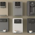 Various Designed Household Electric Coffee Machines With Different Colors Digital Displays and Coffee Cups