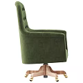 Green Office Chair With Tufted Backrest Armrests And Wooden Base