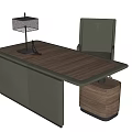 Modern Office Desk With Wooden Tabletop Gray Chair And Table Lamp