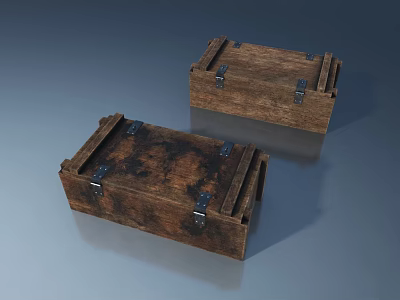 Antique Rustic Wooden Crates With Hinged Doors And Metal Fittings 3d model
