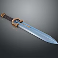 Medieval Sword With Leather Wrapped Handle Golden Guard And Forged Metal Blade