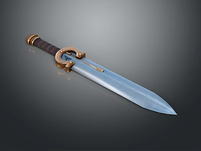 Medieval Sword With Leather Wrapped Handle Golden Guard And Forged Metal Blade 3d model Medieval Sword With Leather Wrapped Handle Golden Guard And Forged Metal Blade 3d model