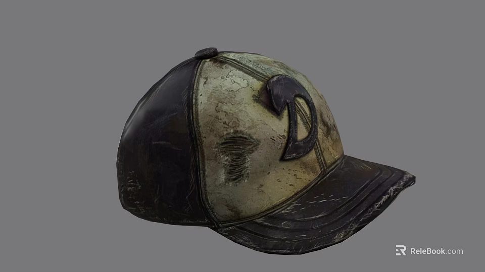 Vintage Worn Baseball Cap With Black Beige Design And D Logo 3d model 