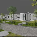 Contemporary Space Capsule Exterior With Green Lawn And Sunset Mountain View