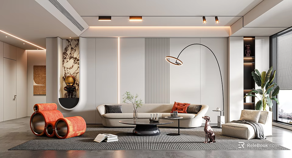 Modern Living Room Interior Design With Sofa Floor Lamp And Decorative Pillows 3d model 