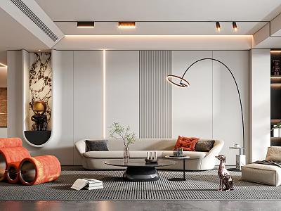 Modern Living Room Interior Design With Sofa Floor Lamp And Decorative Pillows 3d model