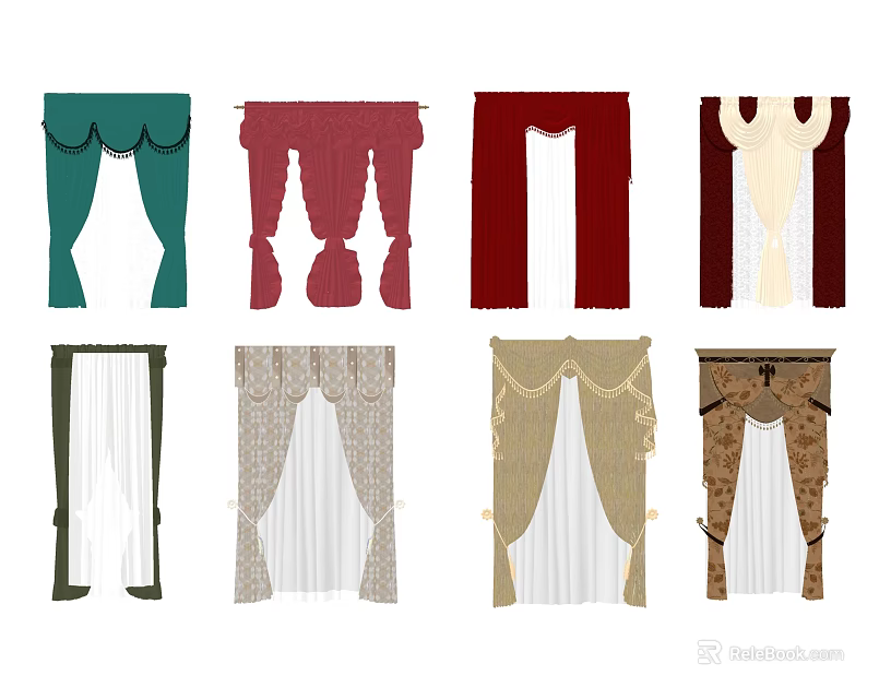 Various Curtain Styles with Different Colors Patterns and Designs for Home Decor 3d model